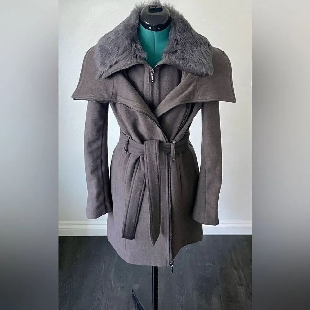 BCBG Victoria Pea Coat Removable Lambskin Hood Jacket